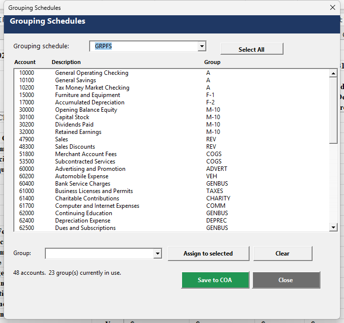 Account grouping
